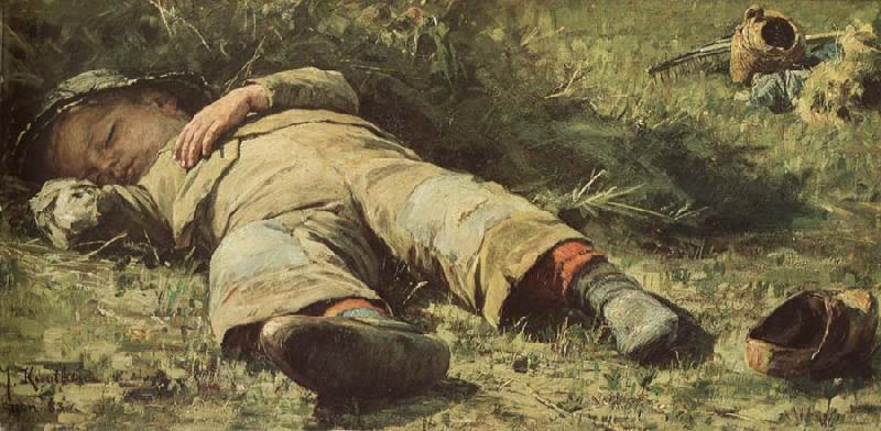Johan Fredrik Krouthen A asleep boys oil painting picture